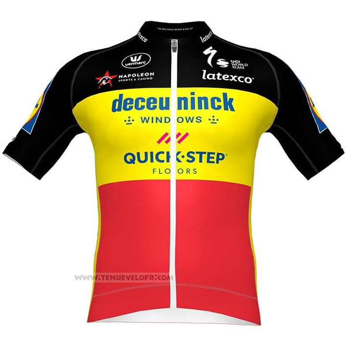 2021 Maillot Cyclisme Deceuninck Quick Step Noir Jaune Rouge Manches Courtes et Cuissard